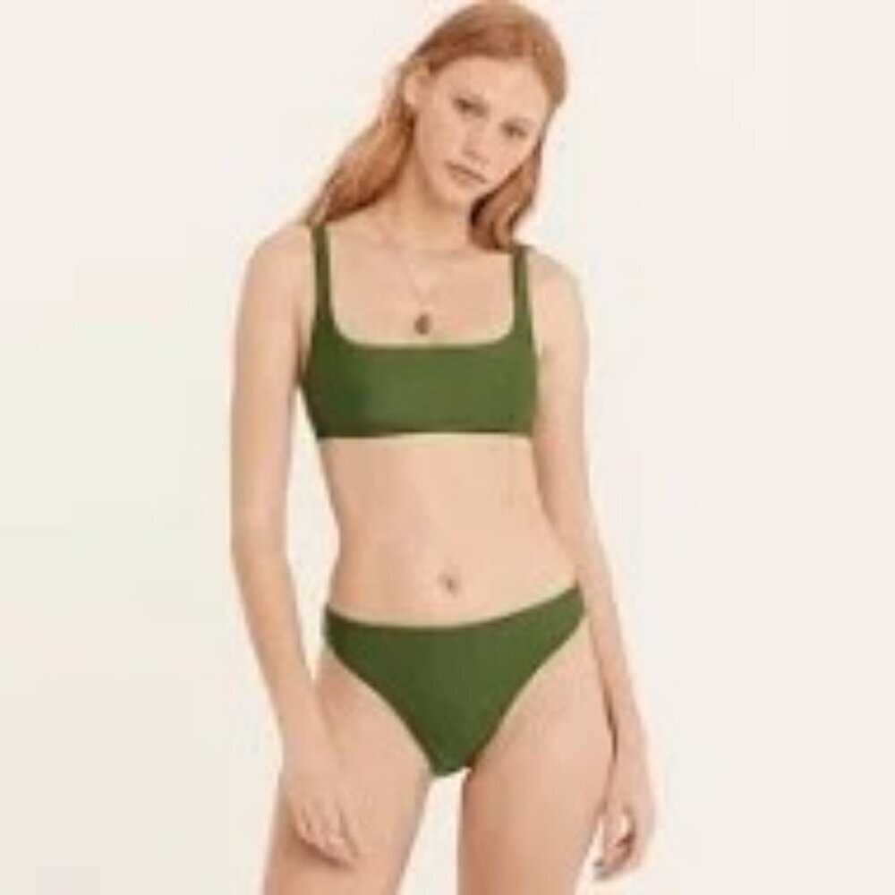 J. Crew Women's High Leg Bikini Bottom Green Swimwear Beach Size M Nwt